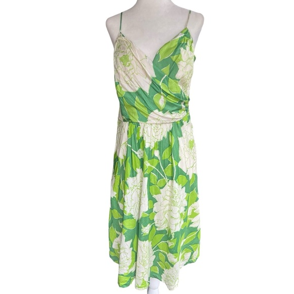 Trina Turk Silk Green Floral Dress Sz 8 – Made in USA – Vintage Y2K Style – Read - Picture 1 of 8